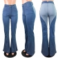 Women's casual versatile patchwork contrasting straight fitting jeans JLX6883