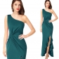 Ruffled hem with a large slit and a solid color dress that mops the floor L65