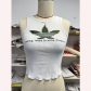Knitted Spicy Girl Tank Top with Clover Print Short Cropped Top LS2207