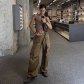 Low rise multi pocket workwear pants with casual straight leg wide leg pants LS2341