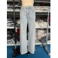 High waisted straight tube loose fitting jeans with diamond panel side hollowed out wide leg mop pants LS2399