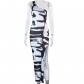 Fashion Print Sexy Sleeveless Irregular Oblique Shoulder Dress JD297963