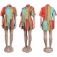 Slim Fit Printed Contrast Panel Short Dress Colorful Top Short Sleeve Shirt S10552