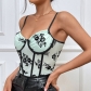 Deep V-low chest steel ring fishbone waistband suede embroidered vest K0186