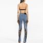 Contrast stitching lace high waisted jeans and pants MD714711924764