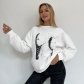 Round neck long sleeved pullover solid color printed sweater XY23415
