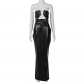 Solid PU Leather One Line Neck Sexy Hollow Out Split Bra Dress D279628