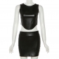Faux leather sleeveless vest with buttocks and short skirt set K23S33184