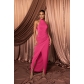 Solid color hanging neck long skirt pleated dress MZ2773