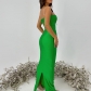 Bright diamond suspender with open back stitching and high waisted slim fitting long skirt FDY0036