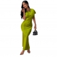 Short sleeved tight fitting short sleeved solid color high waisted long skirt M7956
