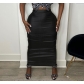 Solid Leather Split Slim Fit Wrap Hip Skirt DN8720