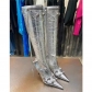 Pointed thin heeled high heeled women's boots with metal buckle high barrel tassel boots long style S723329929147-1