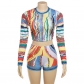 Digital printed casual long sleeved top sexy buttocks shorts set K23S34425