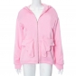 Solid color pocket zippered long sleeved hoodie jacket K23TP429