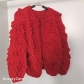 Love Hooked Flower Wool Ball Pure Handmade Stick Knitted Sweater Coat qzm 190920