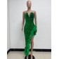 Chestless open back sequin dress with feather stitching dress R9154