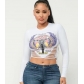 Round neck exposed navel tight long sleeved top T-shirt 9667TD