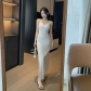 Sharp pointed chest cut dress with waistband and buttocks wrapped long dress for women JY23641