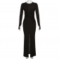 Round Neck Long Sleeve Slim Fit Split Design Dress K23D36970