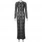 Women's Sexy Hollow Lace Pattern Perspective Slim Fit Long Dress D3914228G