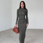 Women's Fashion Round Neck Long Sleeve Slim Fit Wrap Hip Dress K23D37748