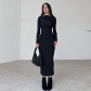 Women's Fashion Round Neck Long Sleeve Slim Fit Wrap Hip Dress K23D37748