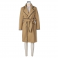 Women's woolen long sleeved woven lapel long coat loose windbreaker coat G0644