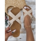 Retro style cross wide strap buckle decorated wooden sole slippers HWJ1843
