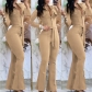 Button lapel micro flared pants, work bag jumpsuit with belt included HC906