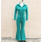 Button lapel micro flared pants, work bag jumpsuit with belt included HC906