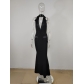 Sleeveless vest, high waisted, tight fitting long skirt, backless suit, formal dress M7983