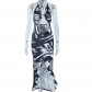 Printed Sexy Wrapped Chest Hanging Neck Wrapped Hip Split Long Casual Style Dress JD299689