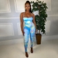 Women's sexy suspender backless printed jumpsuit K9832