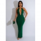 Women's solid color hollowed out backless sleeveless long dress dress C6831
