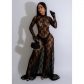 Women's sexy perspective backless strap long pants jumpsuit C6842