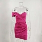 Irregular solid color chest wrap deep V sexy dress high waisted slim fit short skirt DZT1379