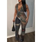 Oil painting style women's sexy backless hanging neck V-neck lifting buttocks jumpsuit Y738872339225
