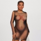 Personalized 3D body print perspective long sleeved buttocks wrapped dress D23DS410