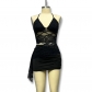 Visual suspender vest with hollowed out lace patchwork buttocks small skirt ZD230610