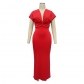 V-neck short sleeved elegant slim fit slit dress K10697