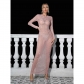 Women's solid color mesh hot diamond long sleeved dress C6505