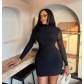 Women's solid color round neck long sleeved top pullover dress JD300006