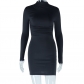 Women's solid color round neck long sleeved top pullover dress JD300006