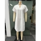 V-neck short sleeved medium length shirt with a flip collar and solid color dress S10721