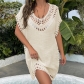 Hand hook flower collar patchwork solid color sexy sunscreen casual short beach cover up CYBK2555