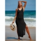 Open back V-neck solid color breathable knitted long dress beach sun protection cover up CYBK4085B