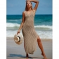 Open back V-neck solid color breathable knitted long dress beach sun protection cover up CYBK4085B