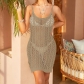 Knitted suspender sexy and spicy hollow out U-neck dress knitted beach skirt CYBK4089