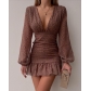 V-neck velvet short skirt chiffon short skirt dress C733440785402